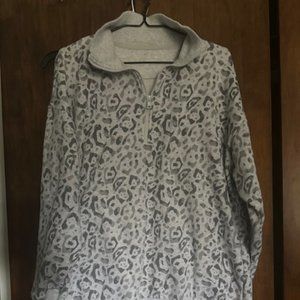 aerie Quarter Zip Leopard Sweatshirt Medium